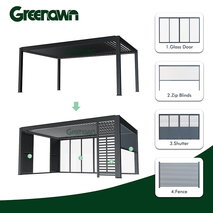 Outdoor Modern Gazebo 3x4 m Adjustable Manual Double-layer Roof Aluminum Starry Pergola Pavillon