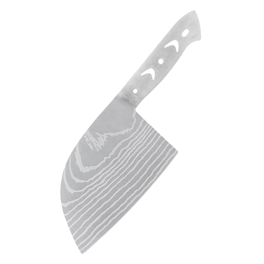 Factory Chopper Knife Blade Blank Stainless Steel Fixed DIV Full Tang Handle 4mm Thick Butcher Knife Blade With Damascus Pattern