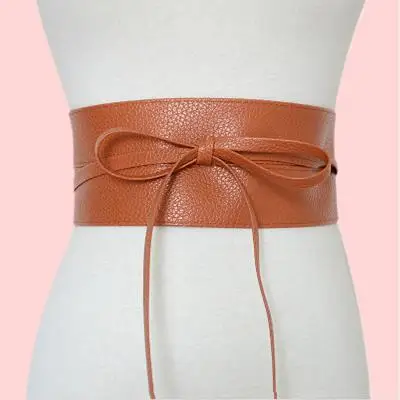 Metallic Color Soft Faux Leather Wide Belt Girls Self Tie Wrap Waist Band Sequins Zipper Closure Storage Fruit