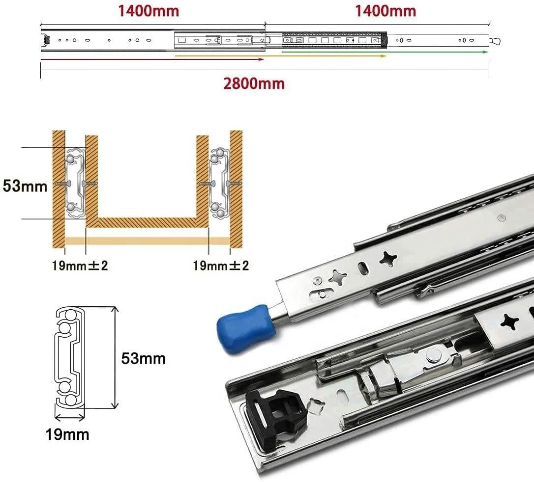 SNEIDA 53mm 120KG Load Rating Heavy Duty locking Drawer Slide rails for camper
