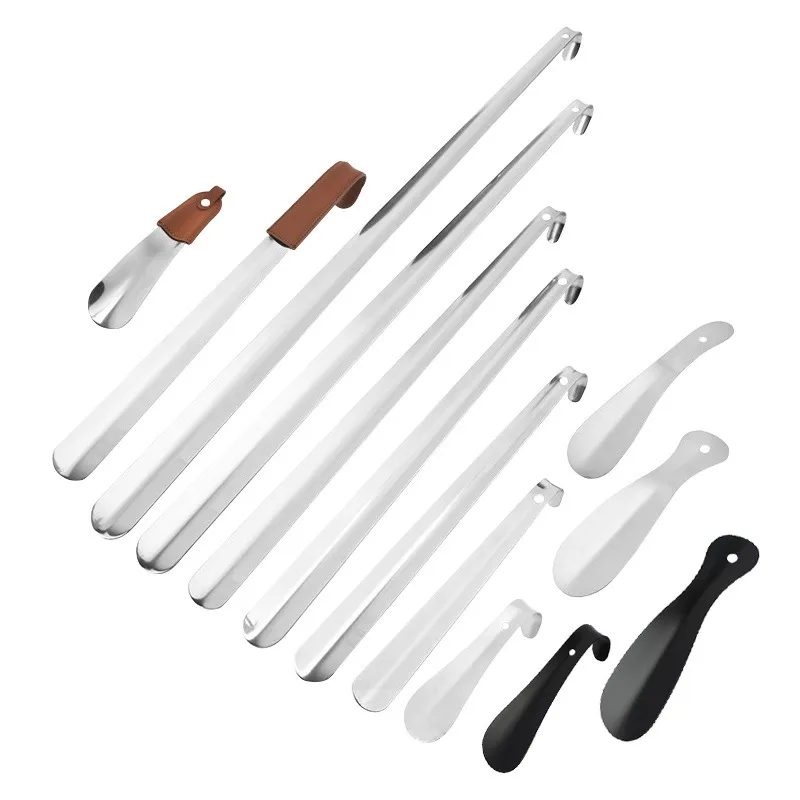 Long Metal Stainless Steel Shoe Helper Lazy Shoe Lifter  Quick Lifts Inserts Shoe Horn Metal Shoehorn With Leather