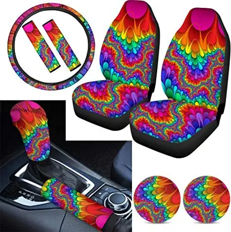 Cross-border automobile printed seat cover Phoenix dog claw pattern coasters hand brake cover 9 sets steering wheel cover Amazon