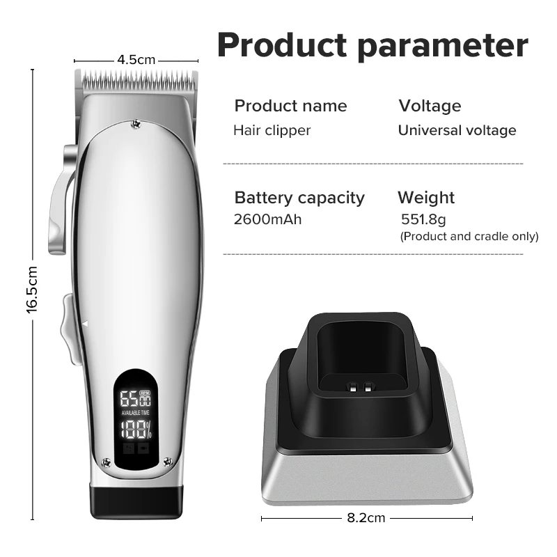 Factory Wholesale All Metal Beard Portable Cordless Rechargeable Grooming Kit Custom Professional Barber Electric Hair Clipper