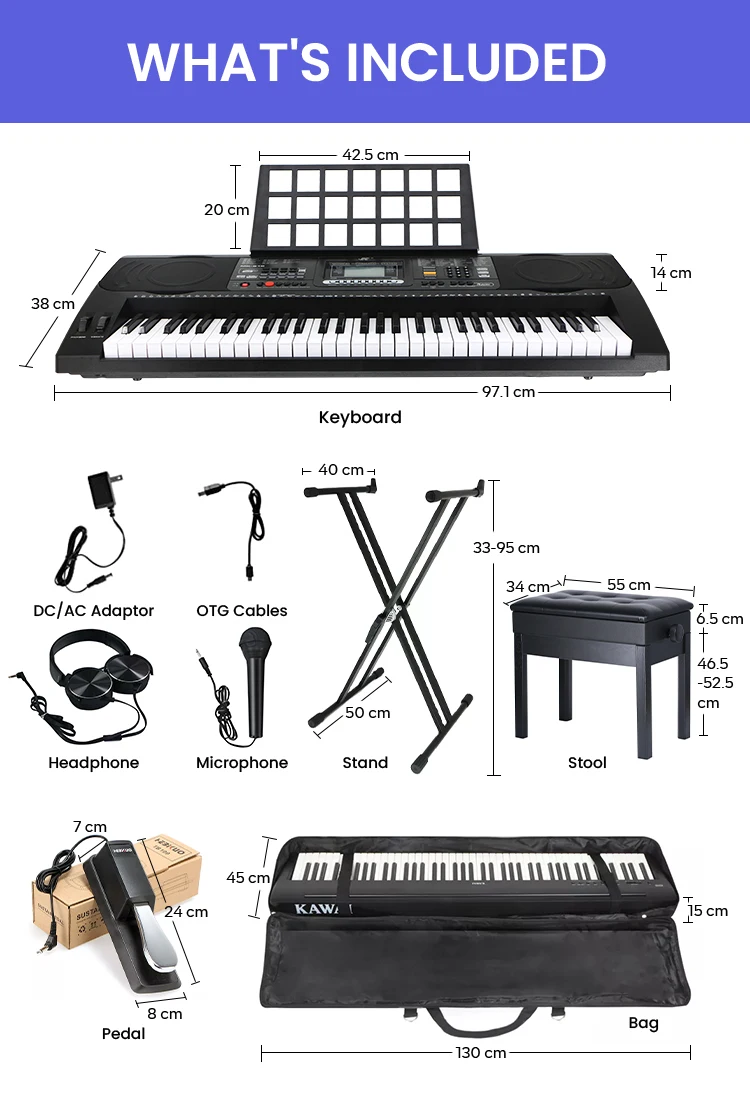 OEM MK-812 lcd display Musical Instrument Electronic Organ USB/3-step lesson 61Keys piano keyboard