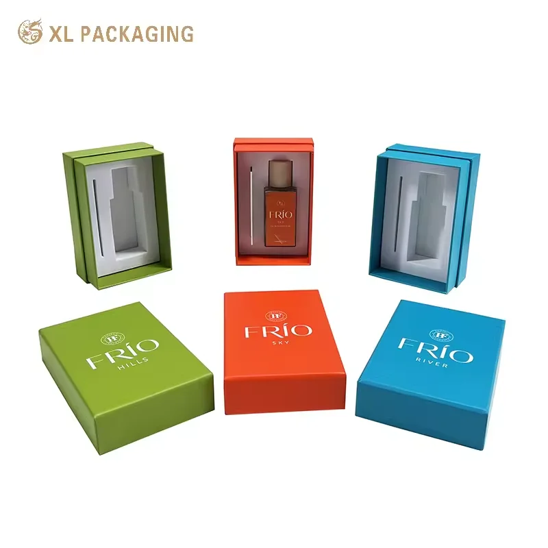 Perfume box 157gsm artPaper Lid bottom box Gift 2mm hardboard packaging beauty Boxes with EVA insert for bottle