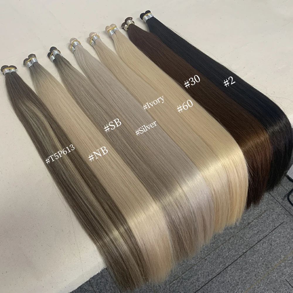 Wholesale 100%  Virgin Russiia Handtied  skin weft  Double Drawn Thick End  Ice Blonde/Dubai/Ashed Blonde invisi weft bundles