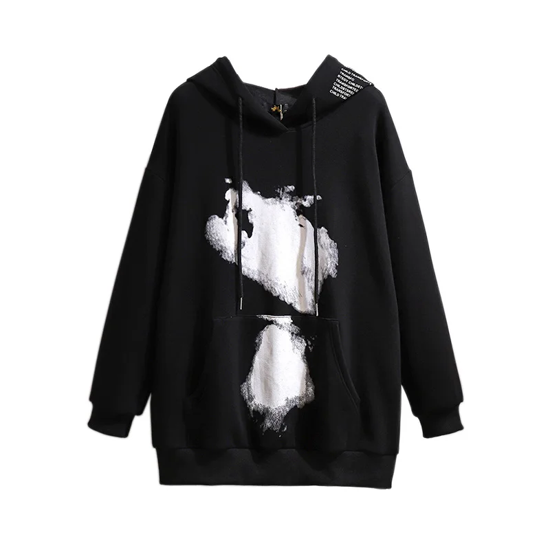 Толстый Mm осень-зима новый корейский топ средней длины плюшевый утепленный свитер женский свободный с капюшоном большое Женское пальто