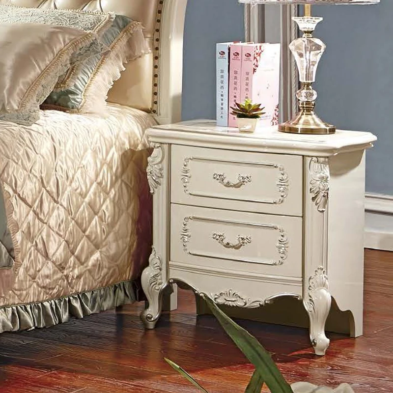 Classical luxury bedroom white nightstand bedside table , French elegant small nightstand