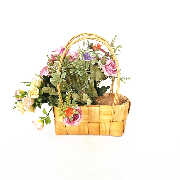 Hot Sale Universal Large White Handmade Round Gift Basket With Handle Flowers Fruit Bread Picnic Gift Storage Basket