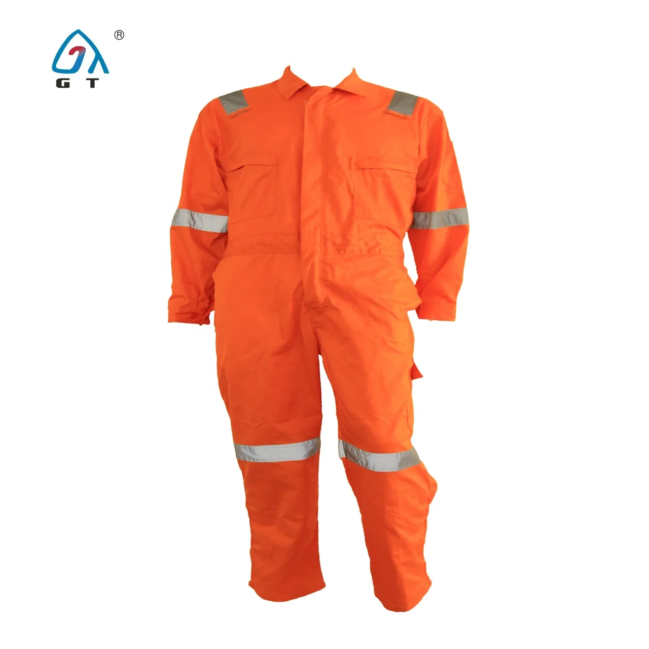 cotton or T/C work safe coverall in construction site, blue orange color, with reflective tapes