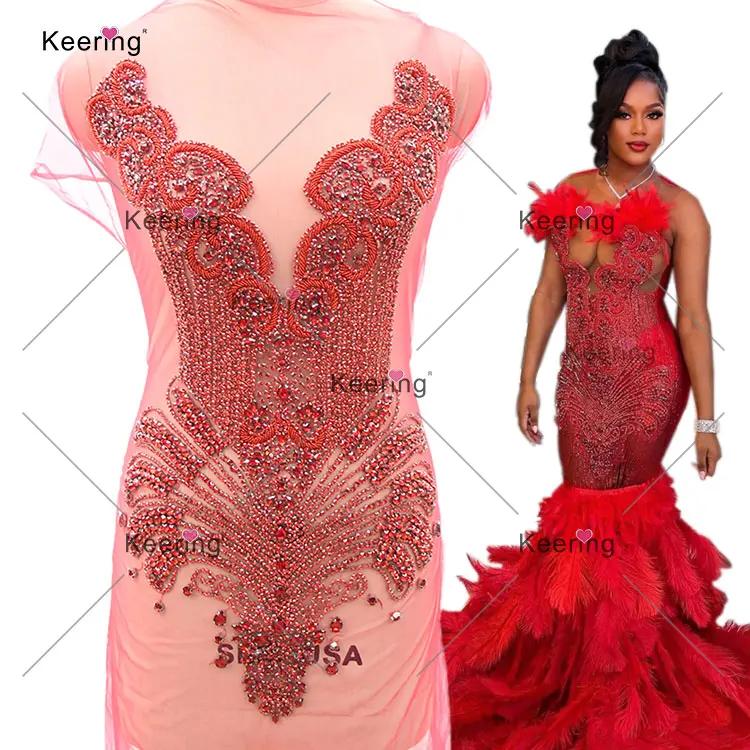 WDP-245-1 Keering Sexy Rhinestone Transfer Lace Sewing Bulk Crystal Bodice Rhinestone Applique For Party Dresses