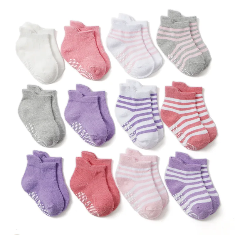 
Whole Cotton Fabric Striped Print Infant Indoor Active Grip Anti Slip Boy Girl Sock Ankle Baby Socks 