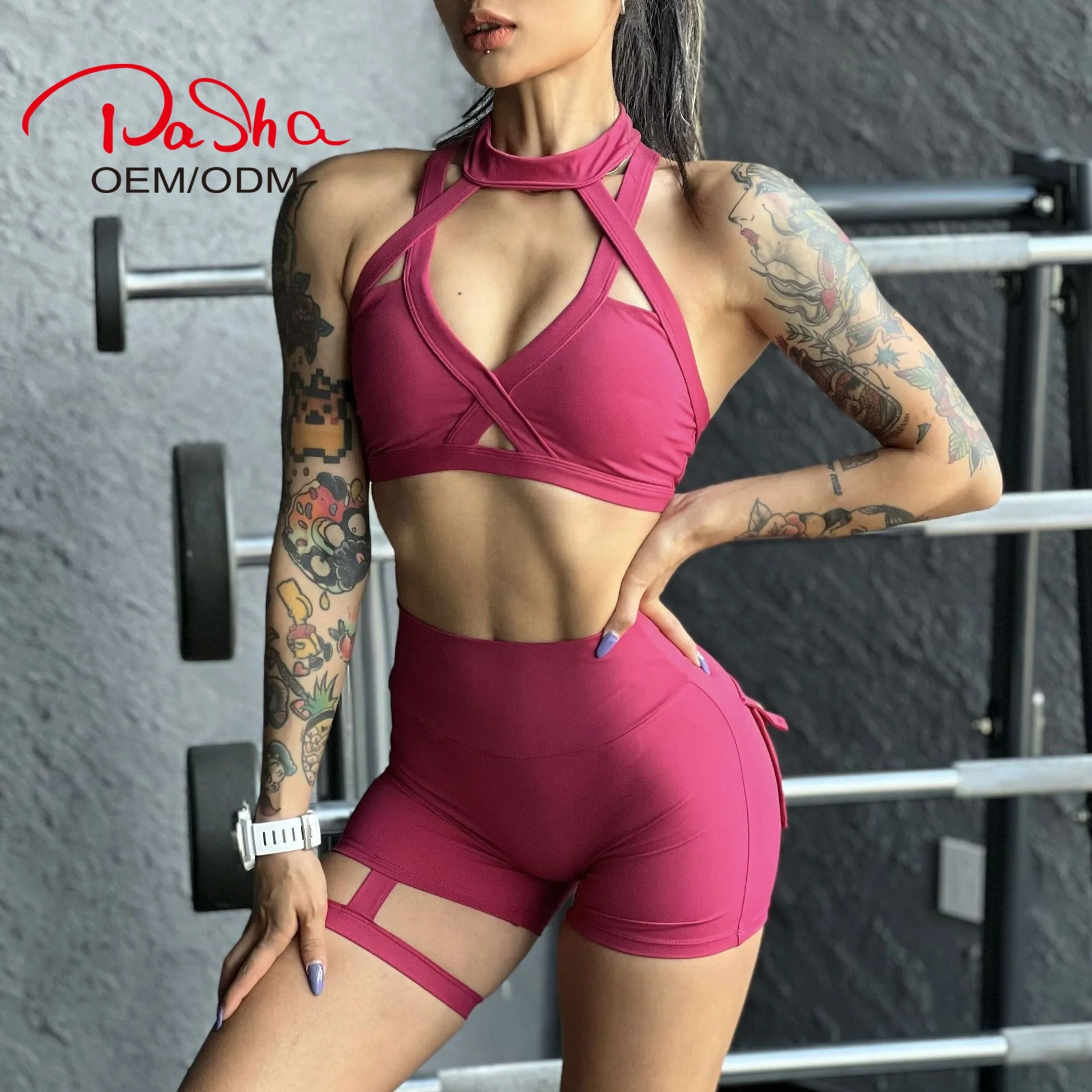 Pashasunshine spring and summer new  neck buckle sexy shockproof gathered   stereotype   running fitness