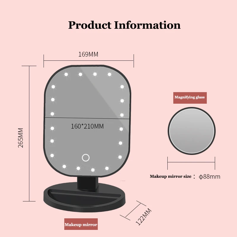 2024 hot USB Charging 10x Magnification LED Desktop Makeup Mirror Portable Vanity Table Top Vanity Mirror with Light
