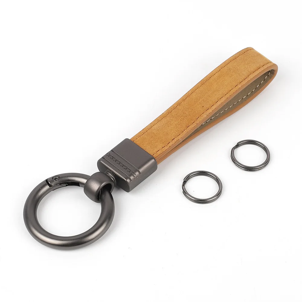 Wholesale Handmade Colorful Personalized Custom Logo Leather Genuine Leather Keychain with Silver Key Ring