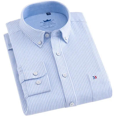 Полосатая Высококачественная Мужская Повседневная рубашка из 100% хлопка, рубашка из ткани Оксфорд с длинными рукавами, новый стиль