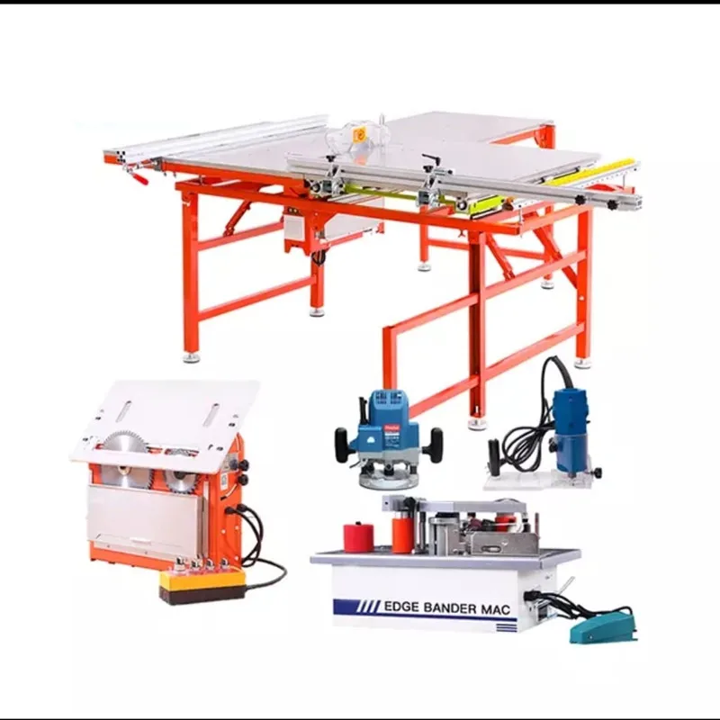 double-rails Saw table and manual Saw core and  mini edge banding machine and wood milling machine  and Trimming machine