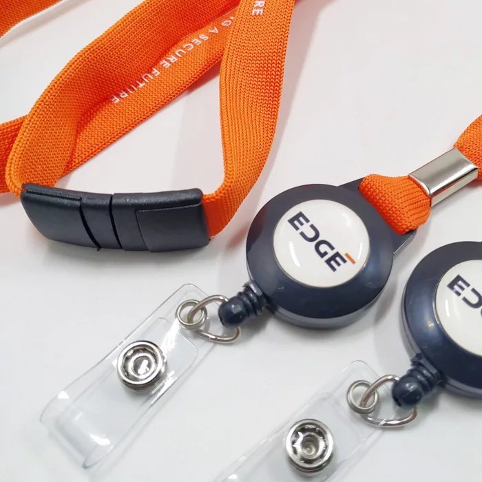 Business Card Holder Clip Safety Clasp Tubular Knitting Neck Lanyards with Retractable Reeler Card Badge Holder