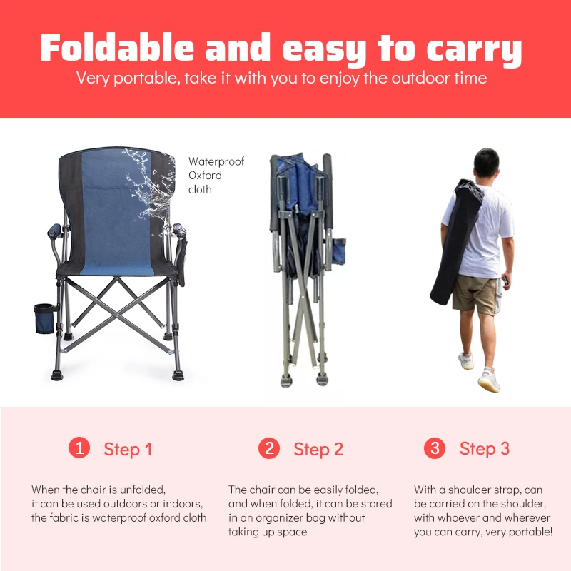 Outdoor Double Heating Pad High Back Picnic heat chair Folding chairs Camping Fishing Chair with Cooler Bag