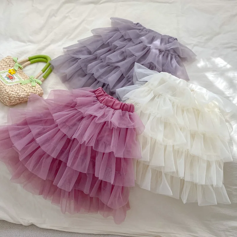 Spring Children Girls Layers Tutu Skirts Fairy Princess Kids Tulle Skirts