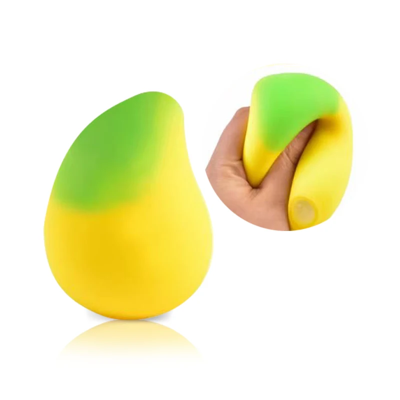 Mango shape squeeze fruit pu toy decompression slow rebound stress ball custom squishy stress relief toys 2024