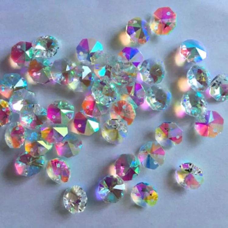 MH-DS060 Crystal AB Iridescent Chandelier Beads glass 14mm Octagon beads
