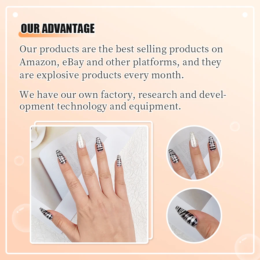 Glamorous animal theme leopard black line nails art with silver glitter nails shiny stylish medium coffin press on nails