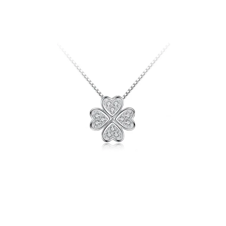 Nabest Good Lucky Fine Jewelry Chokers 925 Sterling Silver Pave Zirconia Four Leaf Clover Pendant Necklaces