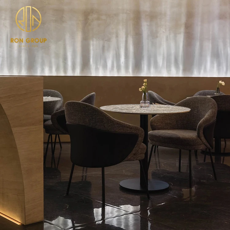 China leather luxury white round marble coffee shop commercial cafe restaurant furniture bench booth seating table and chair set