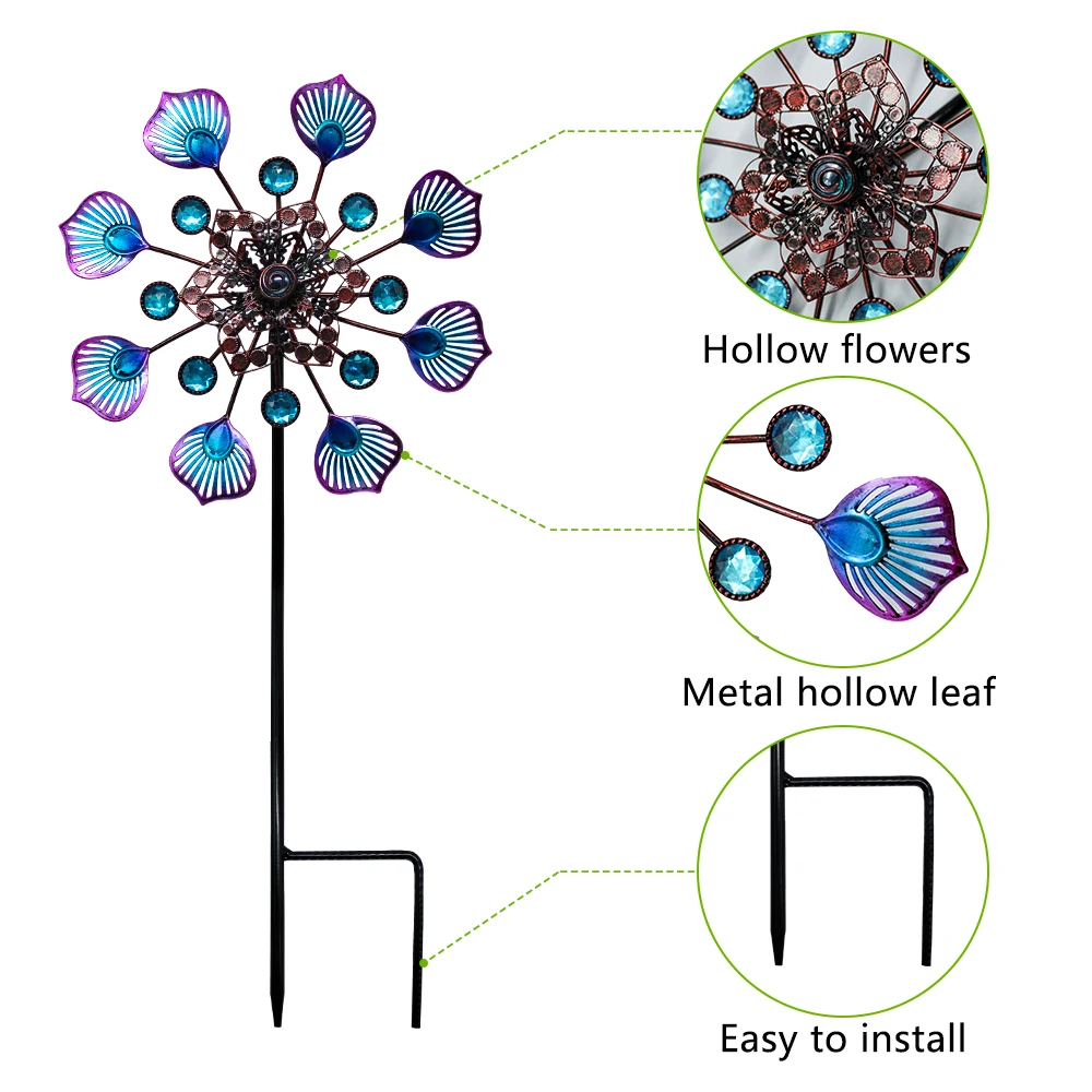 Peacock tail wind runner outdoor garden decoration power wind sculpture metal windmill suitable for outdoor lawns and gardens