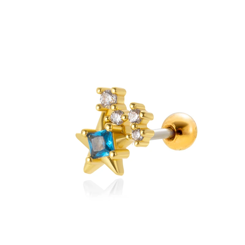 custom stainless steel screw back blue cubic zirconia ear cartilage stud earrings tragus lobe helix piercing jewelry