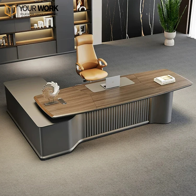 Fashion Office  boss Table Luxury Office Desk Modern Design L-Shape Modern Style with MDF Material Offices Tables and Chairs Set