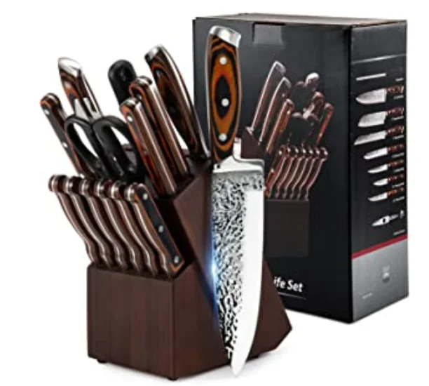 Hot sell High Carbon 15pcs kitchen Knife Set Stainless Steel chef knife set with wooden block