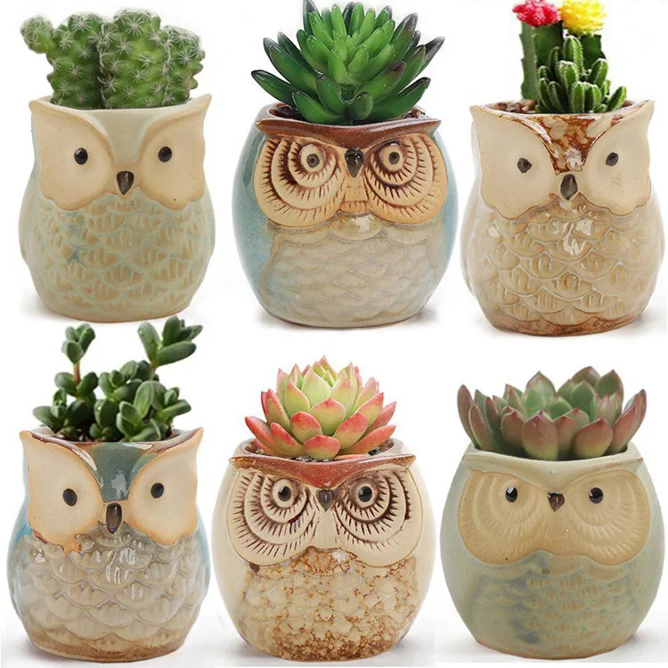 Home Office Decor Flower Pot Thumb Small Cartoon Plant Succulent Pots Ceramic Mini Owl Flower Pot