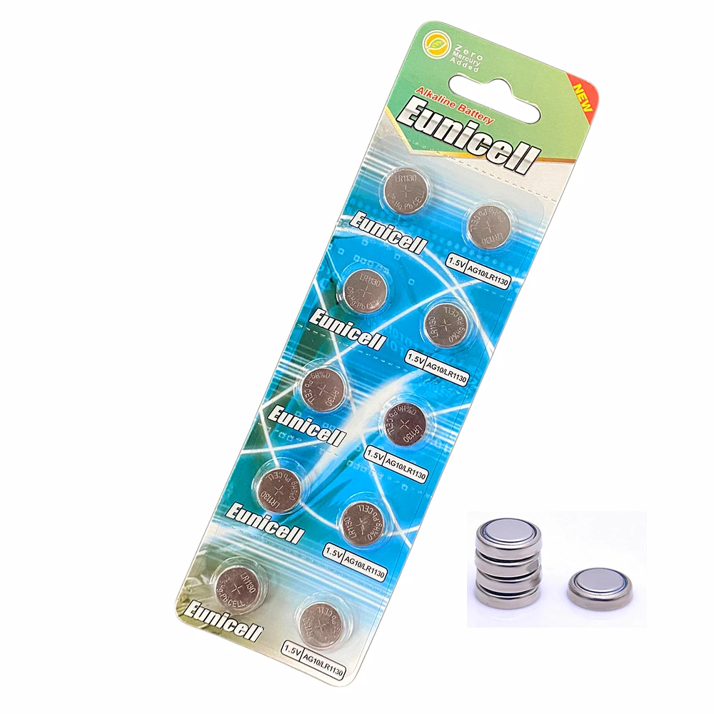 Eunicell Best sale Non Rechargeable 0 hg alkaline Button Cell Battery AG10 LR1130 1.5V  for led candle