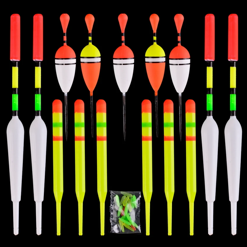1 set (15Pcs) Vertical Buoy Sea Fishing Floats Assorted Size for Most Type of Angling with Attachment Rubbers Fishing Lures