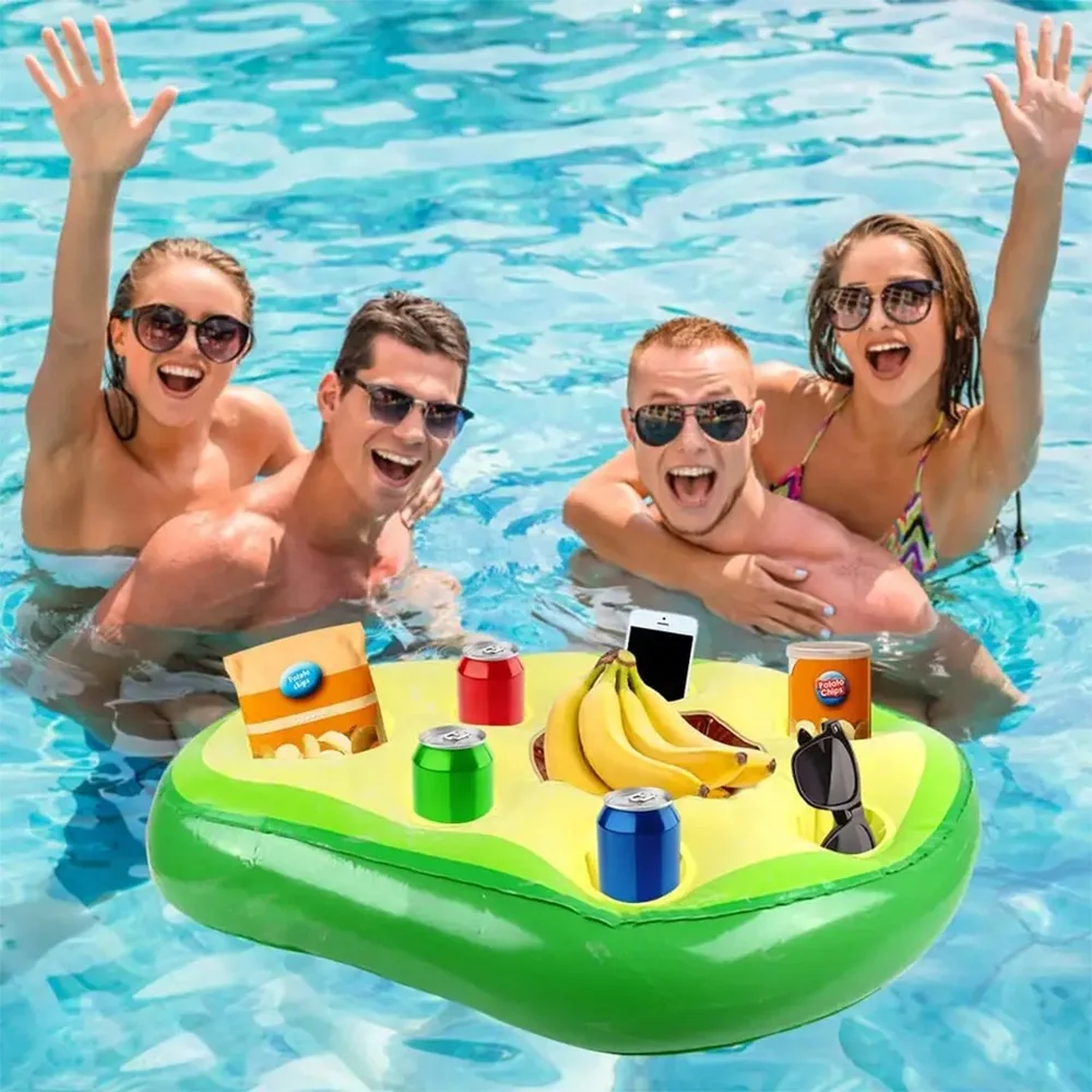 OEM Avocado Inflatable Floating Pool Bar Blow Up Drink Cup Holder Ice Bar Summer Party PVC Floating Food Tray Beach Bar Float
