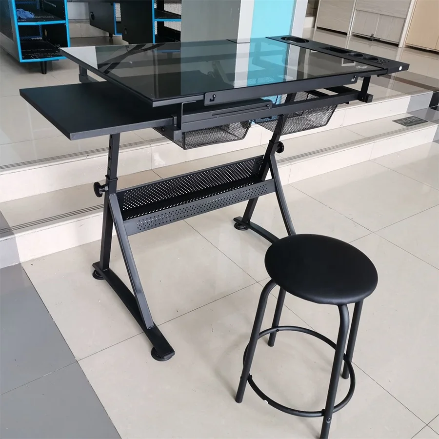 Glass Top Art Craft Drafting Working Desk,Drafting Table,Office & Classroom Application