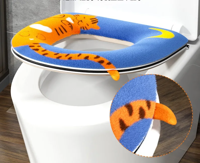 Winter Warm Toilet Seat Cover Mat Bathroom Toilet Pad Cushion with Handle Thicker Soft Washable Closestool Warmer Accessories