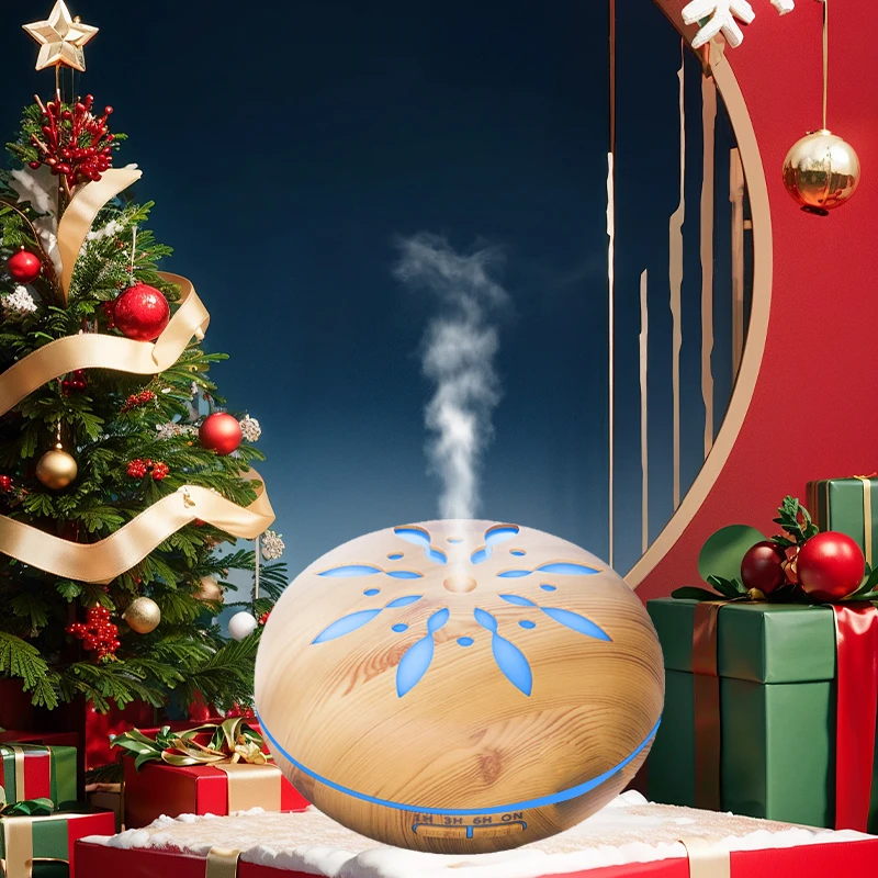 Best Selling 550ml Wood Grain Cool Mist Air Humidifier Christmas Decoration Remote Control Usb Aroma Diffuser