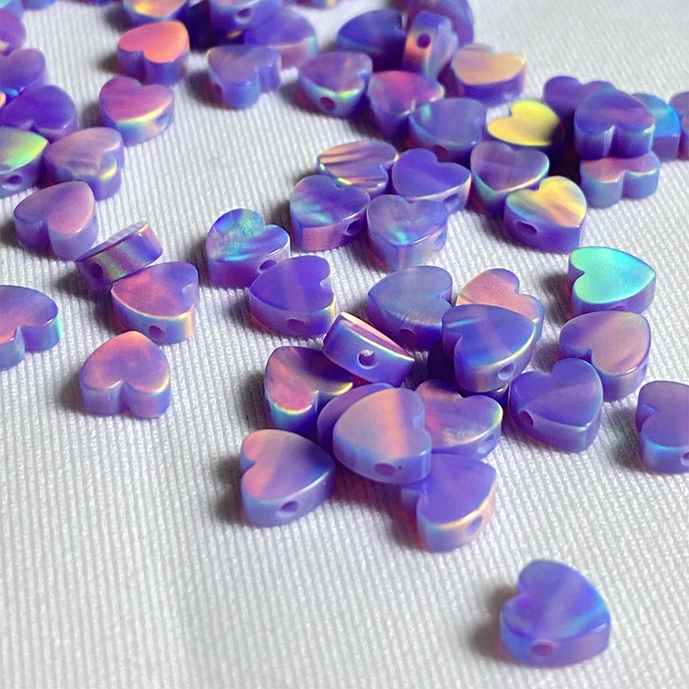 New Product OLP338 Purple Color 6mm Heart Aurora Nebula Opal With Hole for Bracelet