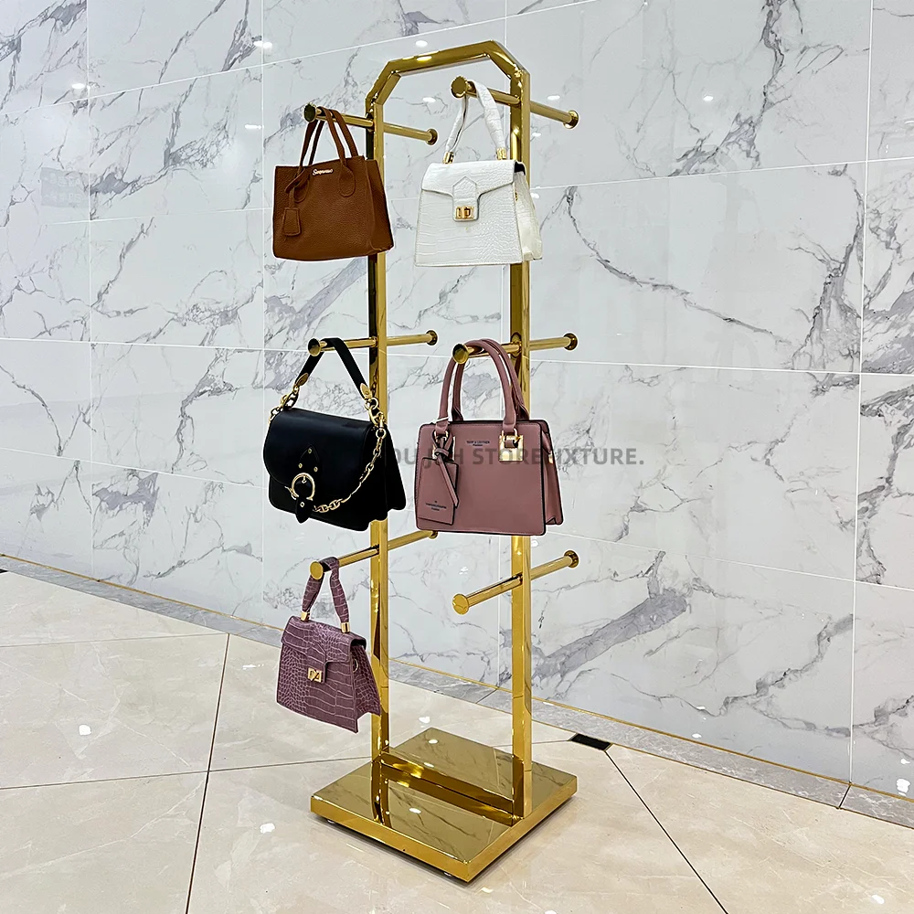 Modern Shop Interior Design Bag Stand Holder Display Rack Double Rail Handbag Bag Hanger Hook For Hanging