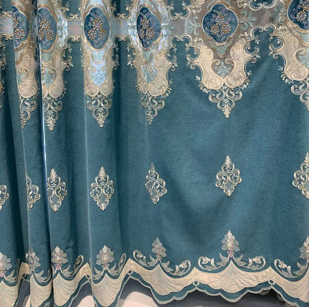 Fancy Thick European Style embroidered  blackout Curtain  Material Fabric for Window Curtain