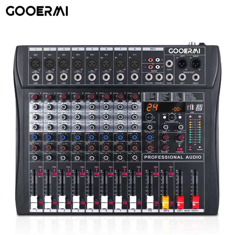 RX8-7 профессиональная производительность 8-канальная микшерная консоль караоке USB Live DJ аудио микшер
