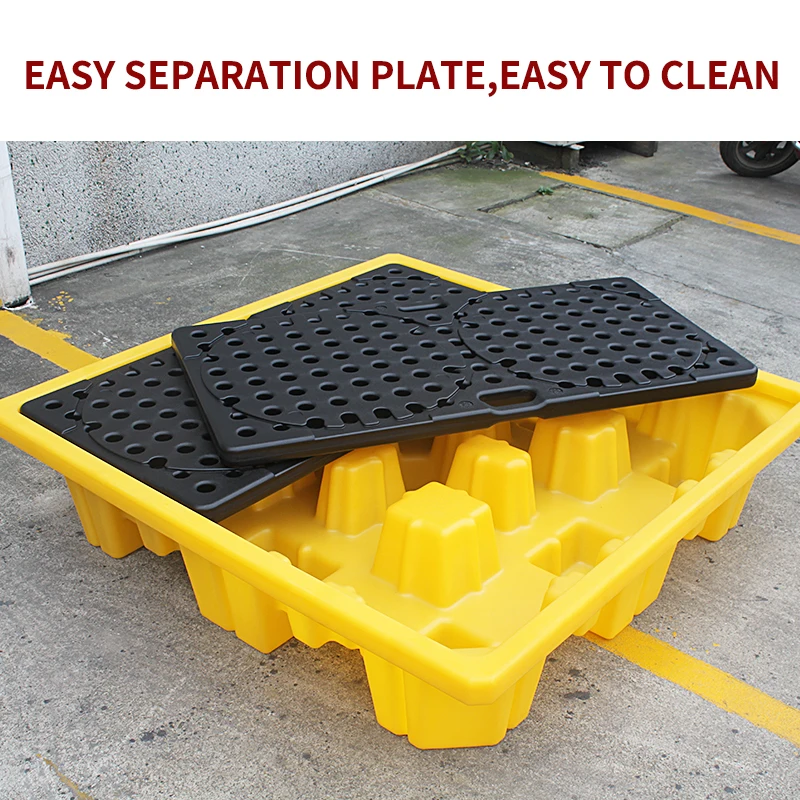 4  Drum Spill Pallet Plastic Chemical Containment Tray For Waste Oil Storage