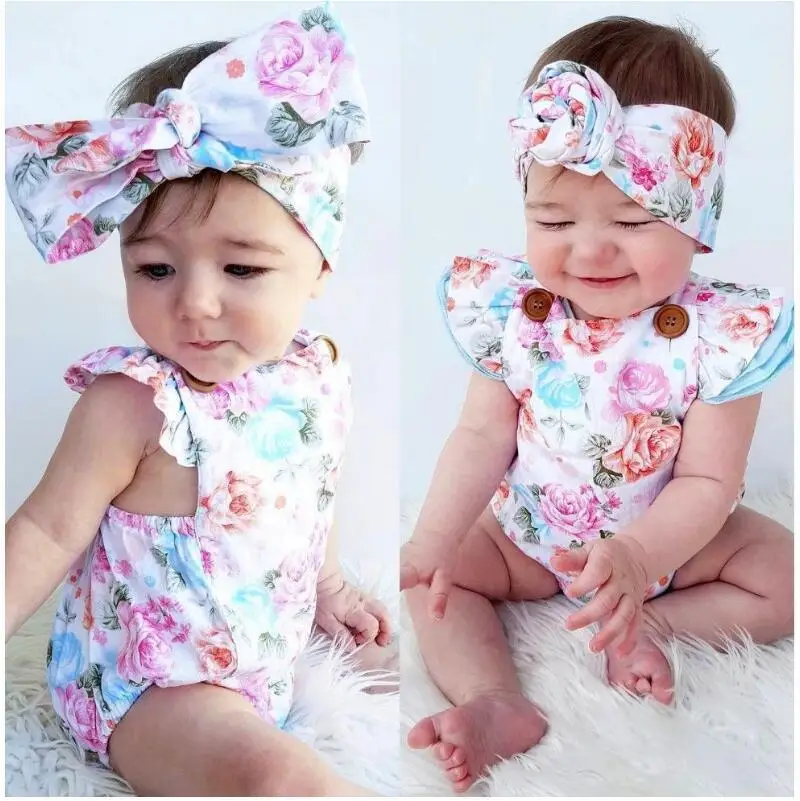 
Wholesale backless onesie infant summer cute boutique bodysuit baby girl clothes short sleeve newborn floral romper 