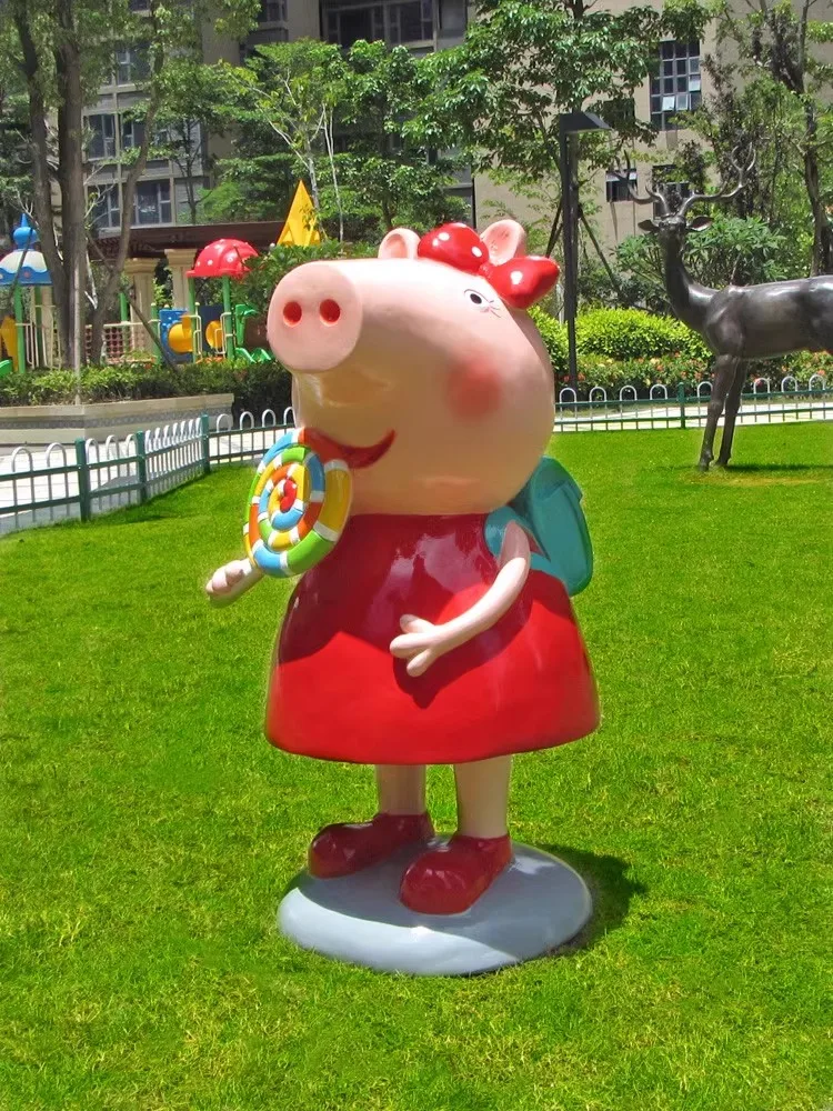 Custom Garden Mall Decoration Life Size Statue Fiberglass Resin Cartoon Pegga Pig Family Statue