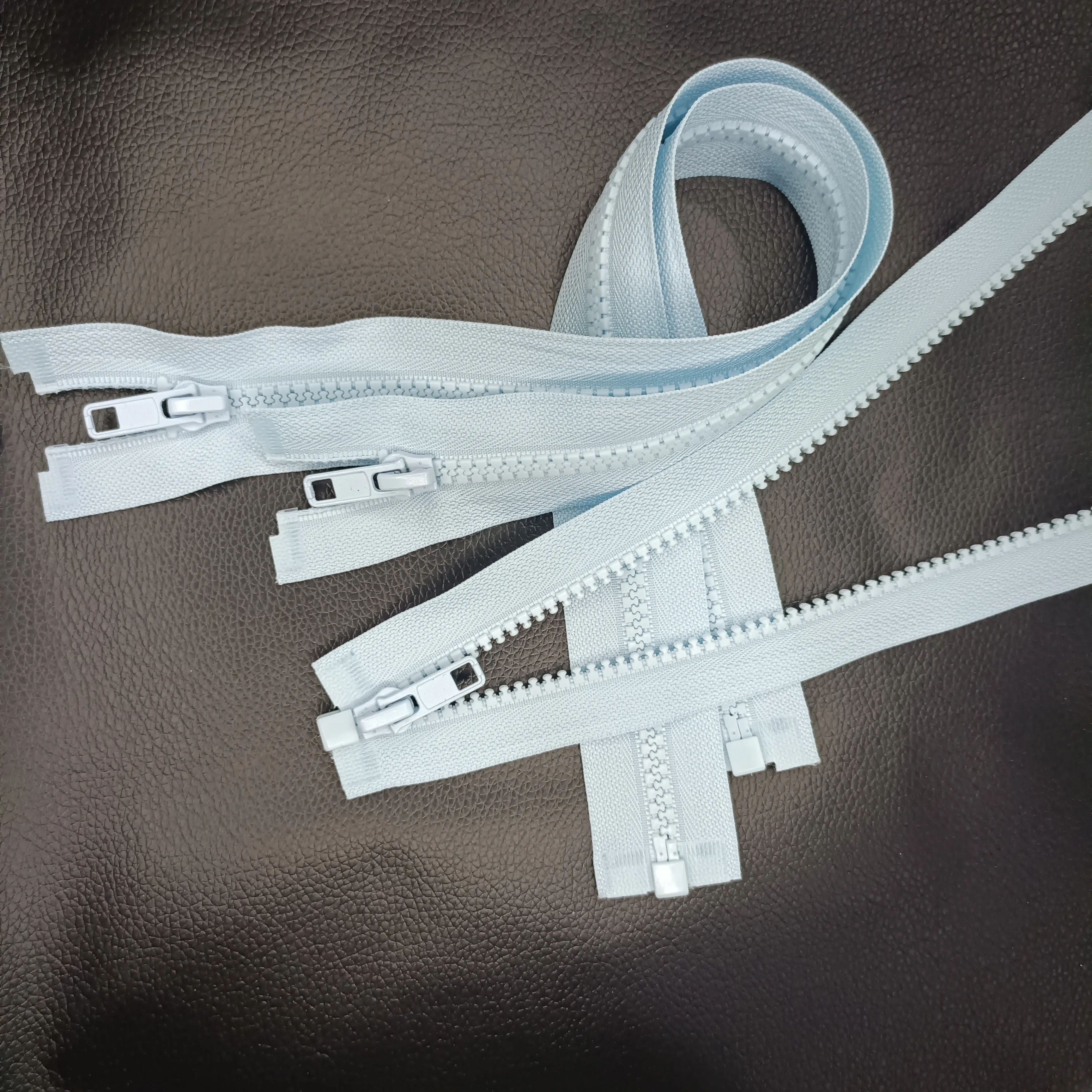 Light blue custom awesome Zip 5# Plastic Open end zippers with sliders for clothing