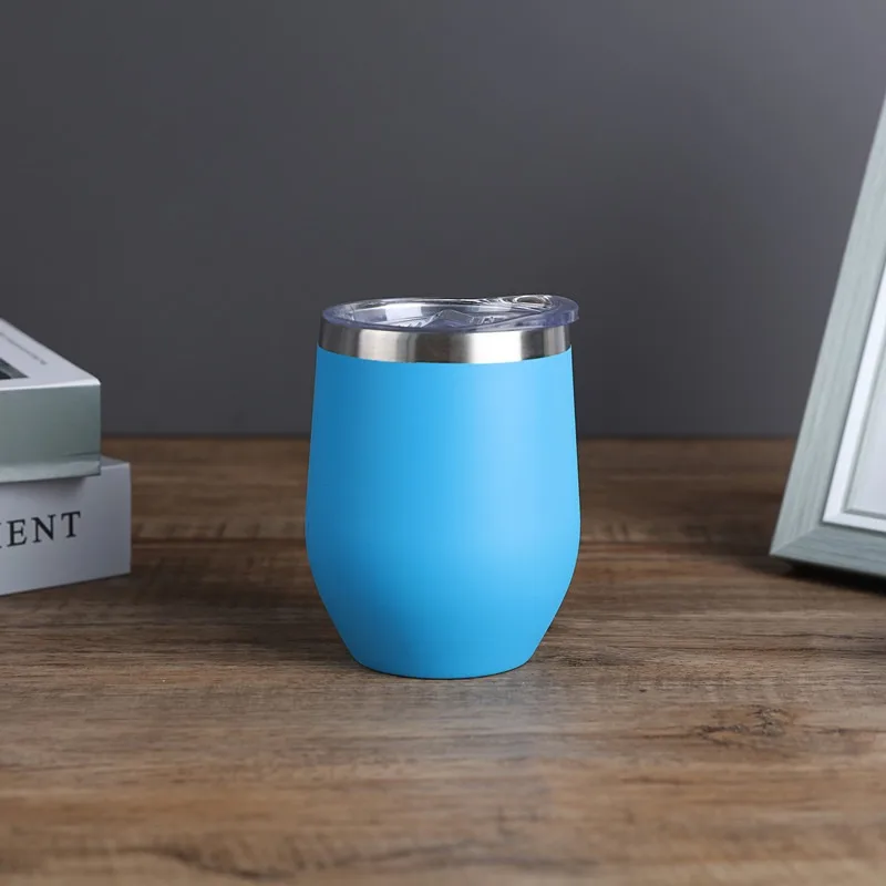 2024 Durable Double Wall Insulated Powder Coated Egg Shape Stainless Steel Thermal Flask 12oz Beer Wine Tumblers