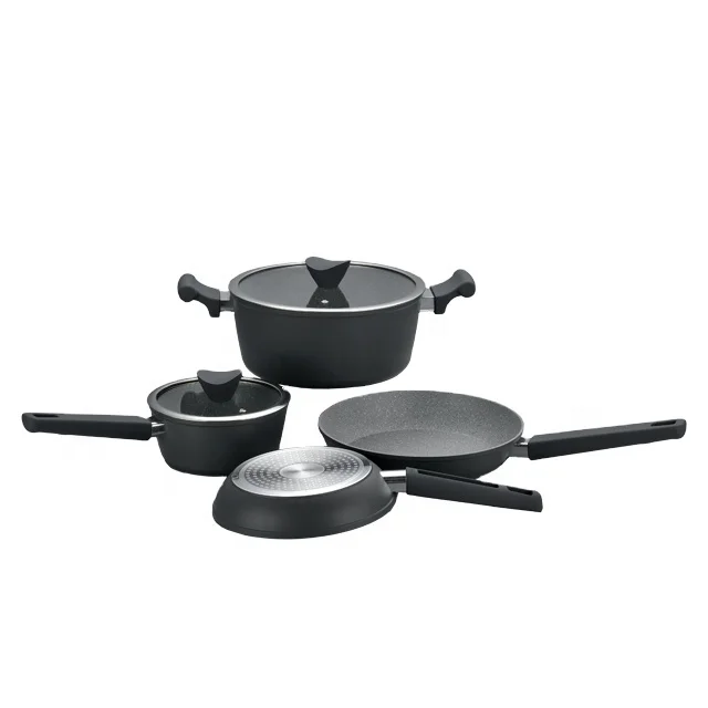 MOST POPULAR ITEMS 6 PCS KITCHEN POTS AND PANS SETS ALUMINIUM NONSTICK COOKWARE SETS GREY MARBLE COATING GLASS LID / COVER